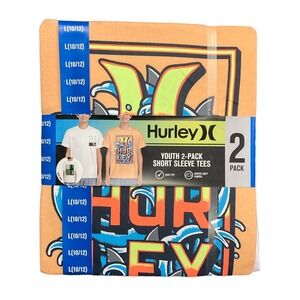 NWT Hurley Youth Boy's 2 Pack Short Sleeve Easy Fit Graphic Tee Orange/White XXL
